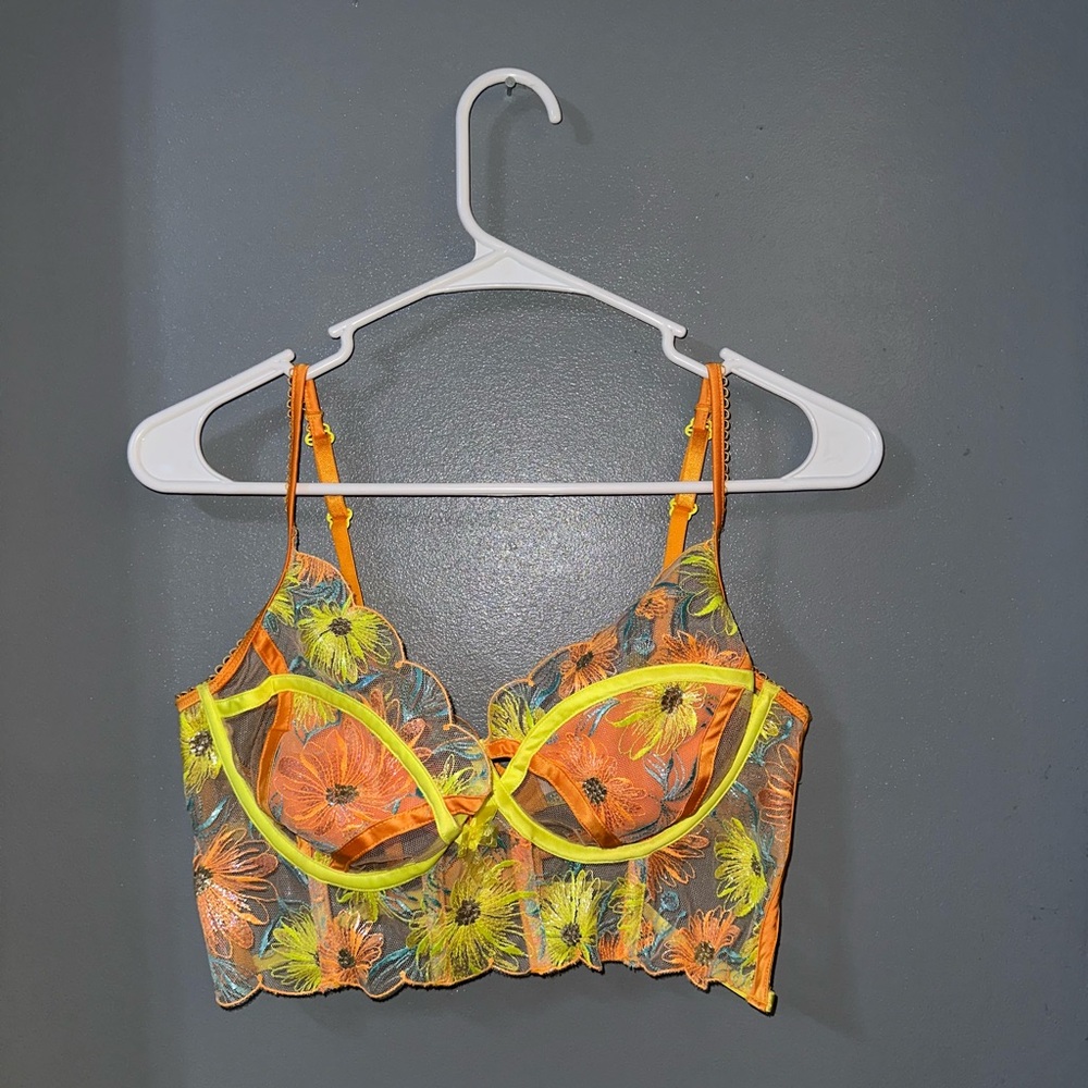 Floral Lace Bralette - Orange and Yellow
